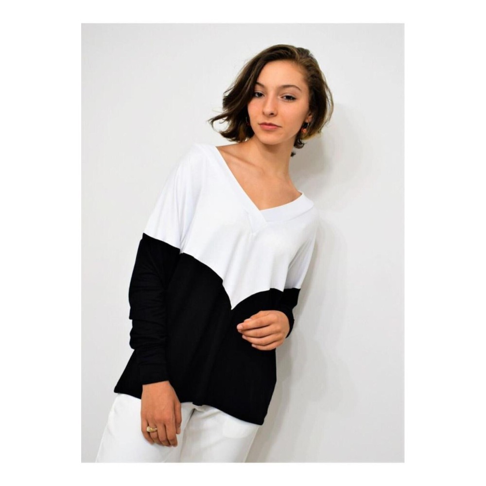 Pasaklı Giyim Pasaklı Giyim Kadın V Yaka Bluz Siyah Beyaz - Premium Kadın Giyim