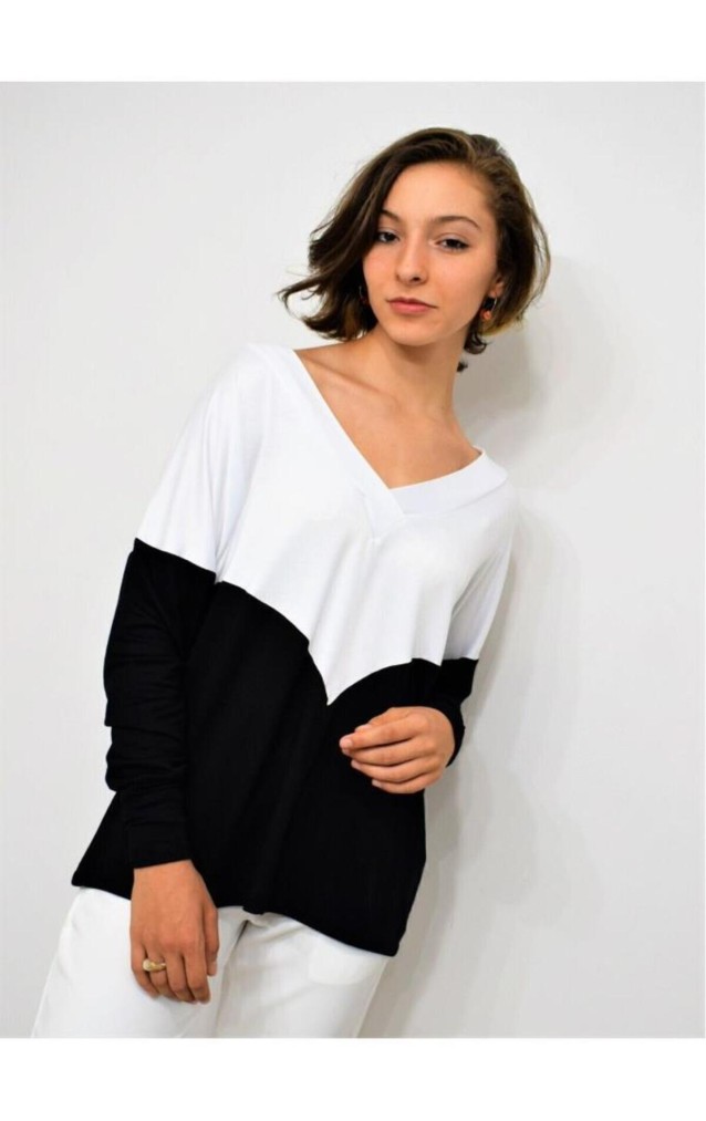 Pasaklı Giyim Kadın V Yaka Bluz 3167200 Siyah Beyaz