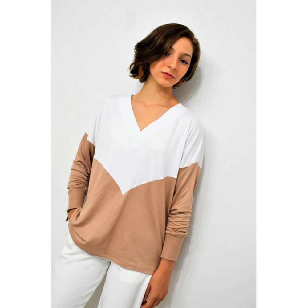 Pasaklı Giyim Pasaklı Giyim Kadın V Yaka Bluz Bej Beyaz - Premium Kadın Giyim