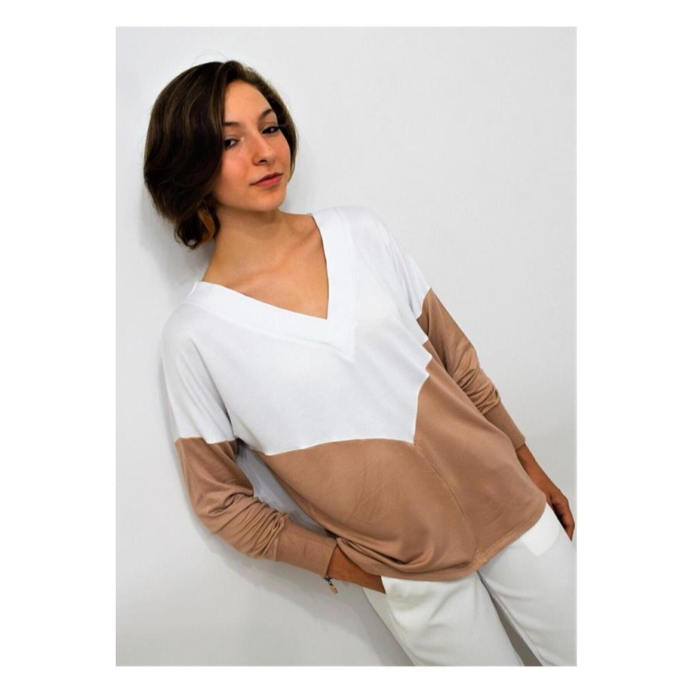 Pasaklı Giyim Pasaklı Giyim Kadın V Yaka Bluz Bej Beyaz - Premium Kadın Giyim