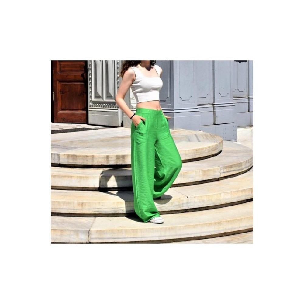 Pasaklı Giyim Pasaklı Giyim Kadın Keten Dokulu Pantolon Çağla Yeşil - Premium Kadın Giyim