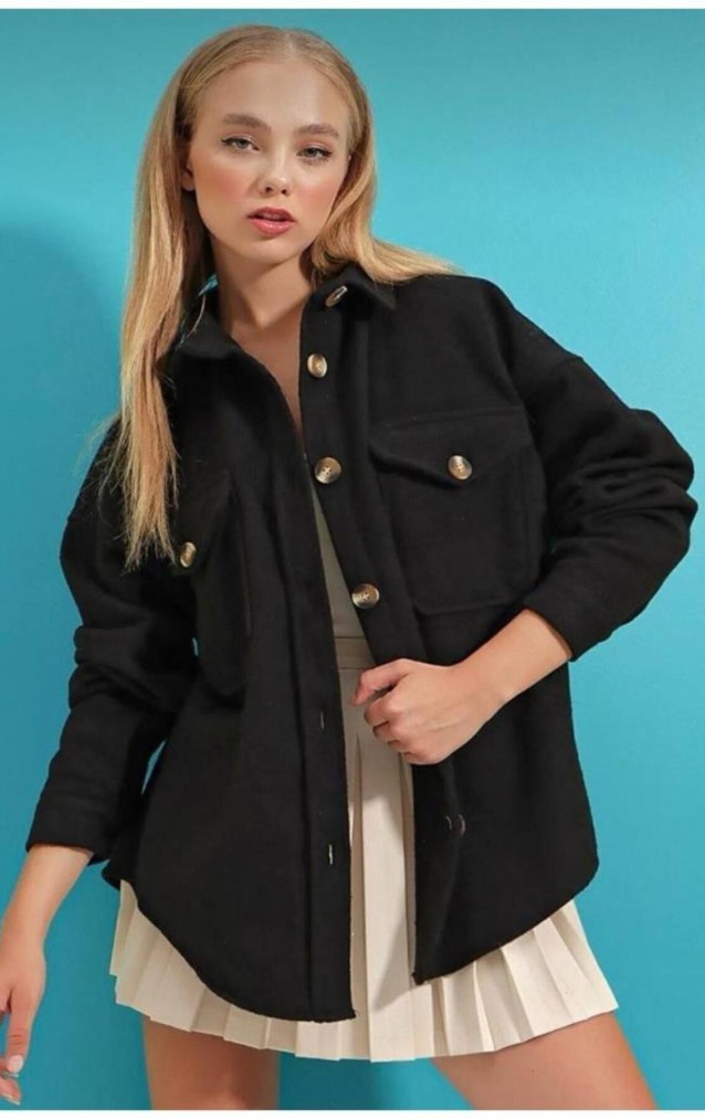 Pasaklı Giyim Kadın Kaşe Yün Oduncu Gömlek 3270250 Siyah