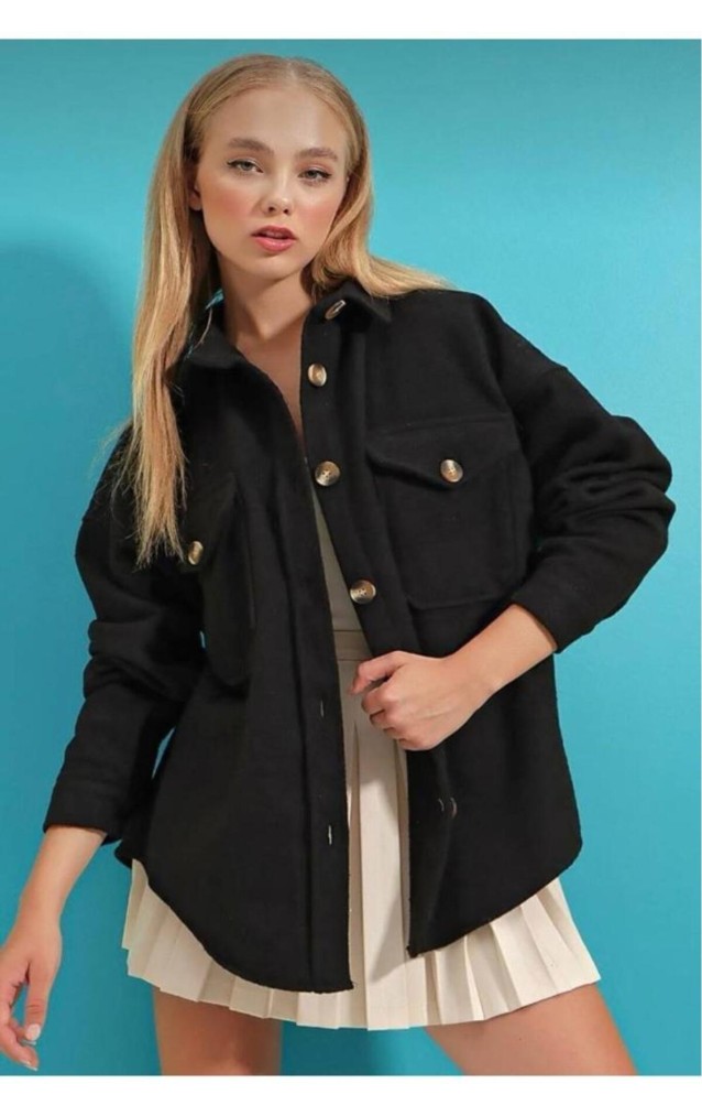 Pasaklı Giyim Kadın Kaşe Yün Oduncu Gömlek 3270250 Siyah