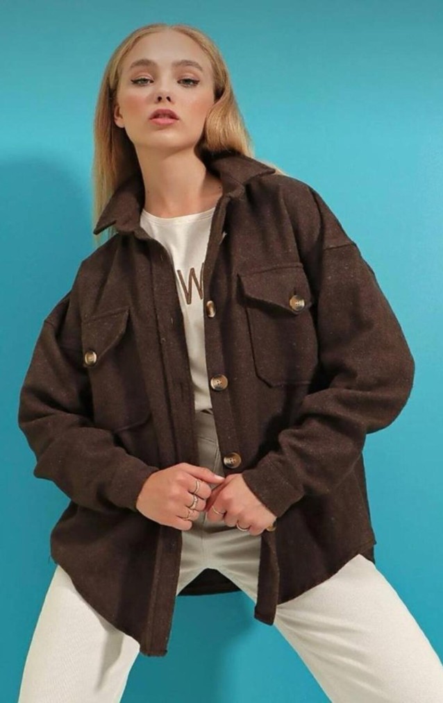 Pasaklı Giyim Kadın Kaşe Yün Oduncu Gömlek 3270250 Kahverengi