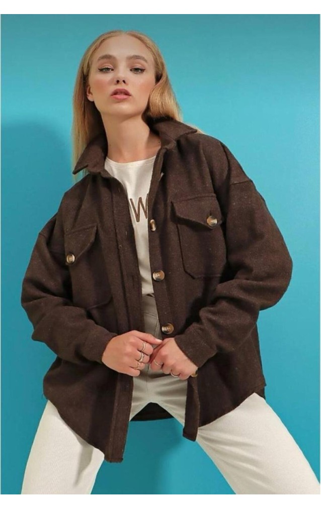 Pasaklı Giyim Kadın Kaşe Yün Oduncu Gömlek 3270250 Kahverengi