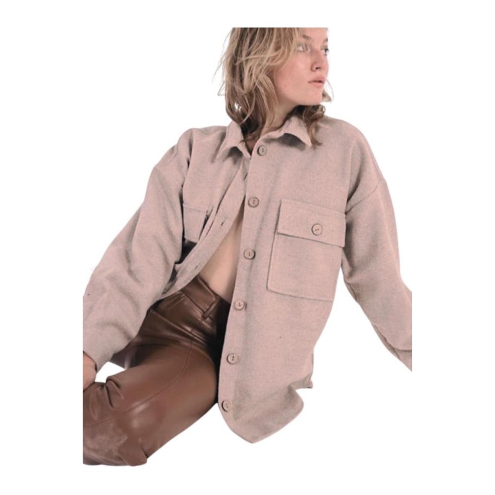 Pasaklı Giyim Pasaklı Giyim Kadın Kaşe Yün Oduncu Gömlek Pudra - Premium Kadın Giyim