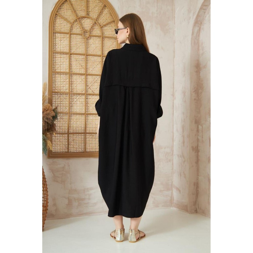 Pasaklı Giyim Pasaklı Giyim Kadın Oversize Yarasa Kol Tesettüre Uygun Gömlek Elbise-Tesettür Tunik Siyah - Premium Kadın Giyim