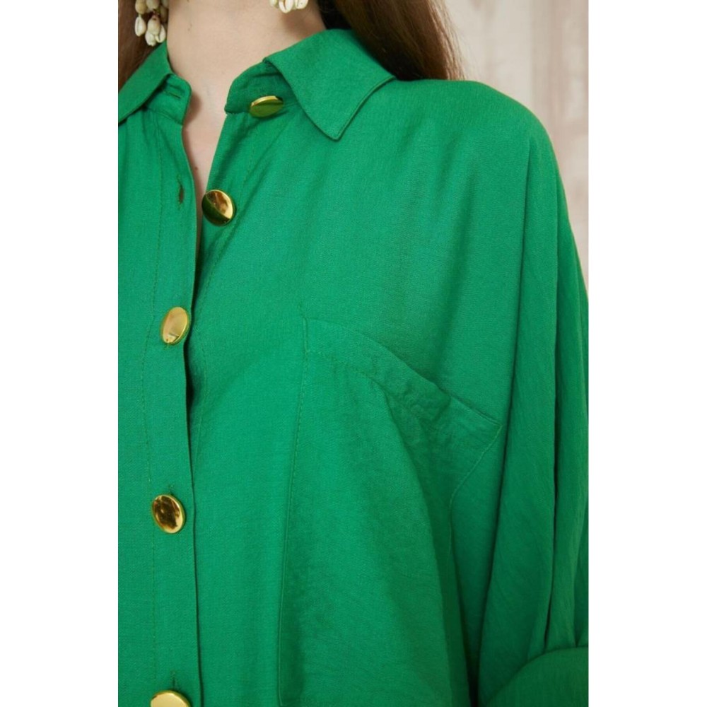 Pasaklı Giyim Pasaklı Giyim Kadın Oversize Yarasa Kol Tesettüre Uygun Gömlek Elbise-Tesettür Tunik Benetton Yeşil - Premium Kadın Giyim