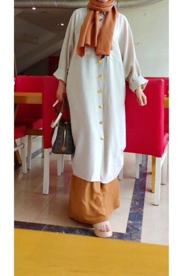 Pasaklı Giyim Kadın Oversize Yarasa Kol Tesettüre Uygun Gömlek Elbise-Tesettür Tunik 3282528 Taş