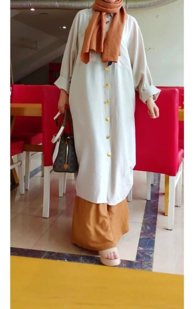 Pasaklı Giyim Kadın Oversize Yarasa Kol Tesettüre Uygun Gömlek Elbise-Tesettür Tunik 3282528 Taş