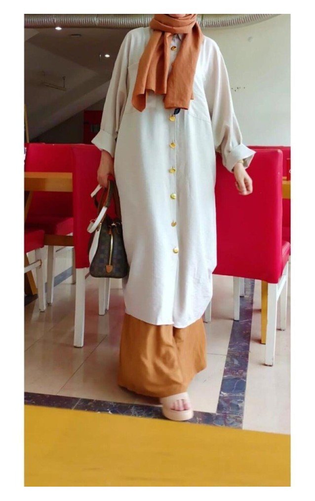 Pasaklı Giyim Kadın Oversize Yarasa Kol Tesettüre Uygun Gömlek Elbise-Tesettür Tunik 3282528 Taş