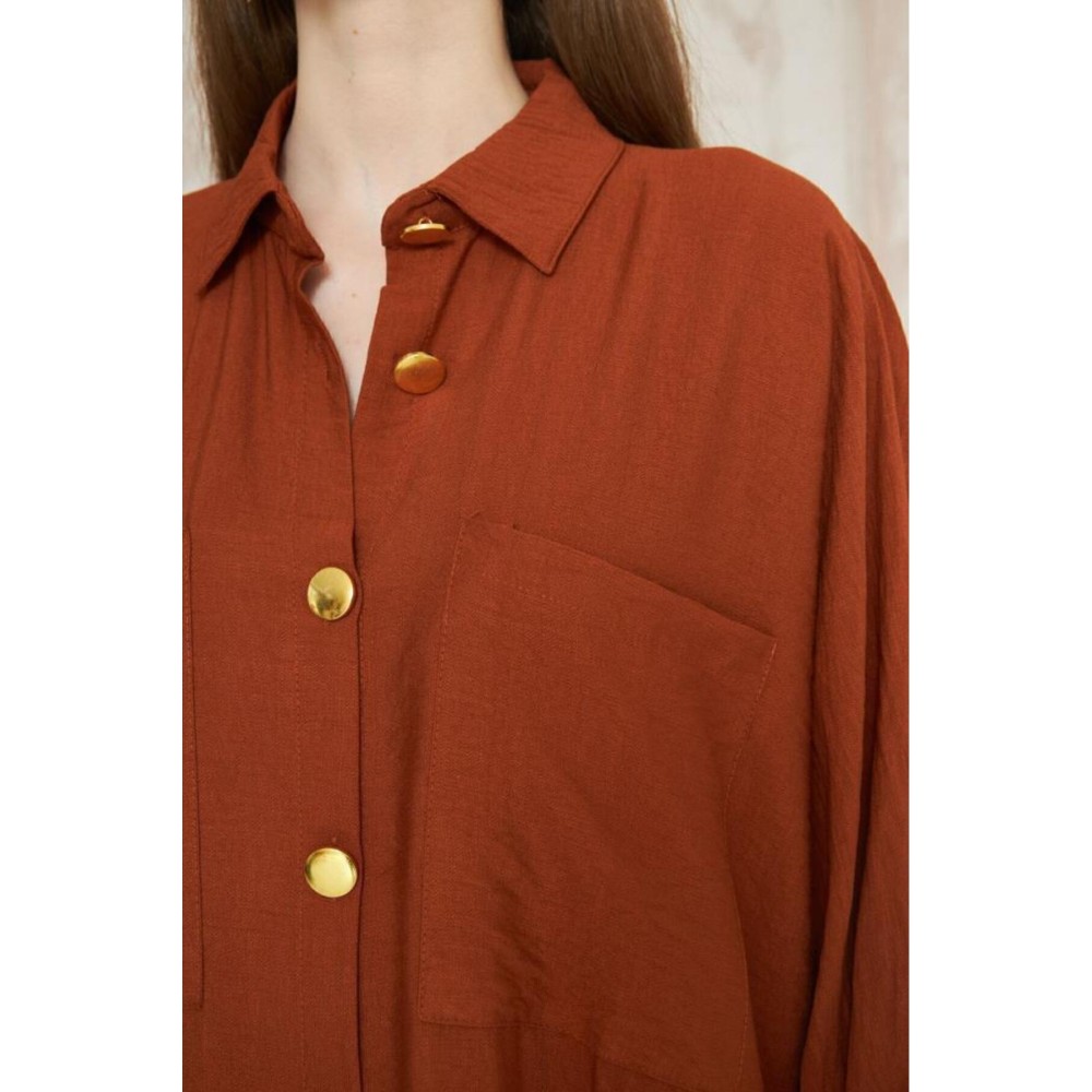 Pasaklı Giyim Pasaklı Giyim Kadın Oversize Yarasa Kol Tesettüre Uygun Gömlek Elbise-Tesettür Tunik Kiremit - Premium Kadın Giyim