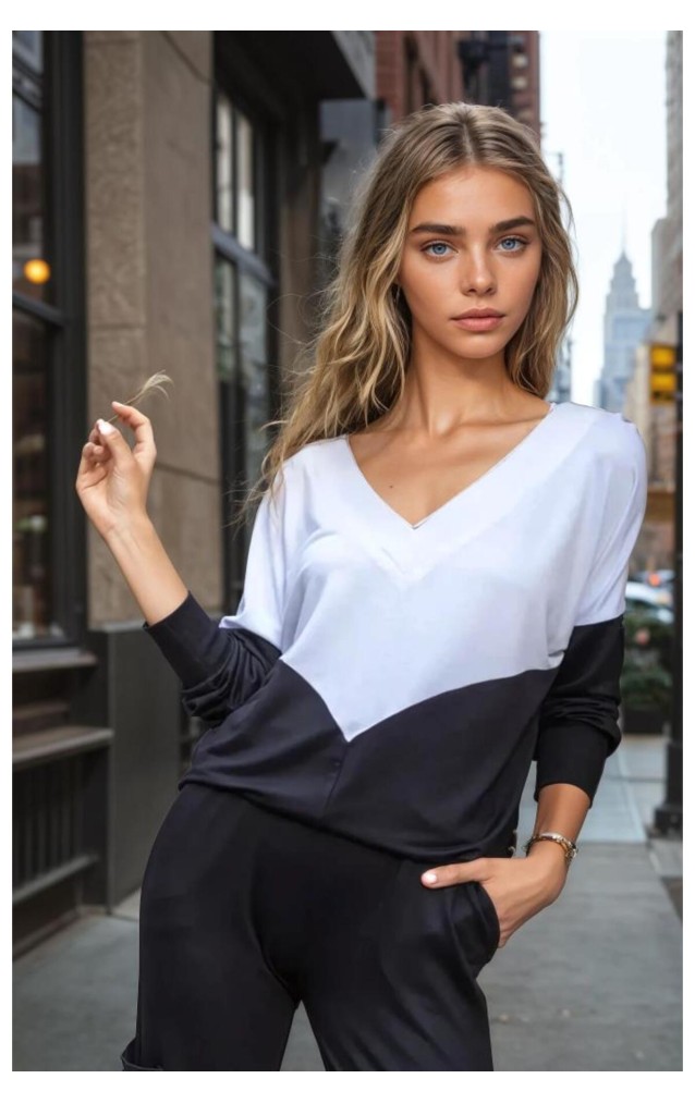 Pasaklı Giyim Kadın V Yaka Bluz 3167200 Siyah Beyaz