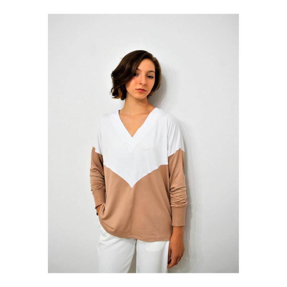 Pasaklı Giyim Pasaklı Giyim Kadın V Yaka Bluz Bej Beyaz - Premium Kadın Giyim