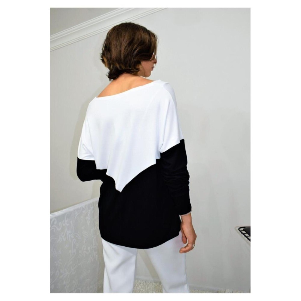 Pasaklı Giyim Pasaklı Giyim Kadın V Yaka Bluz Siyah Beyaz - Premium Kadın Giyim