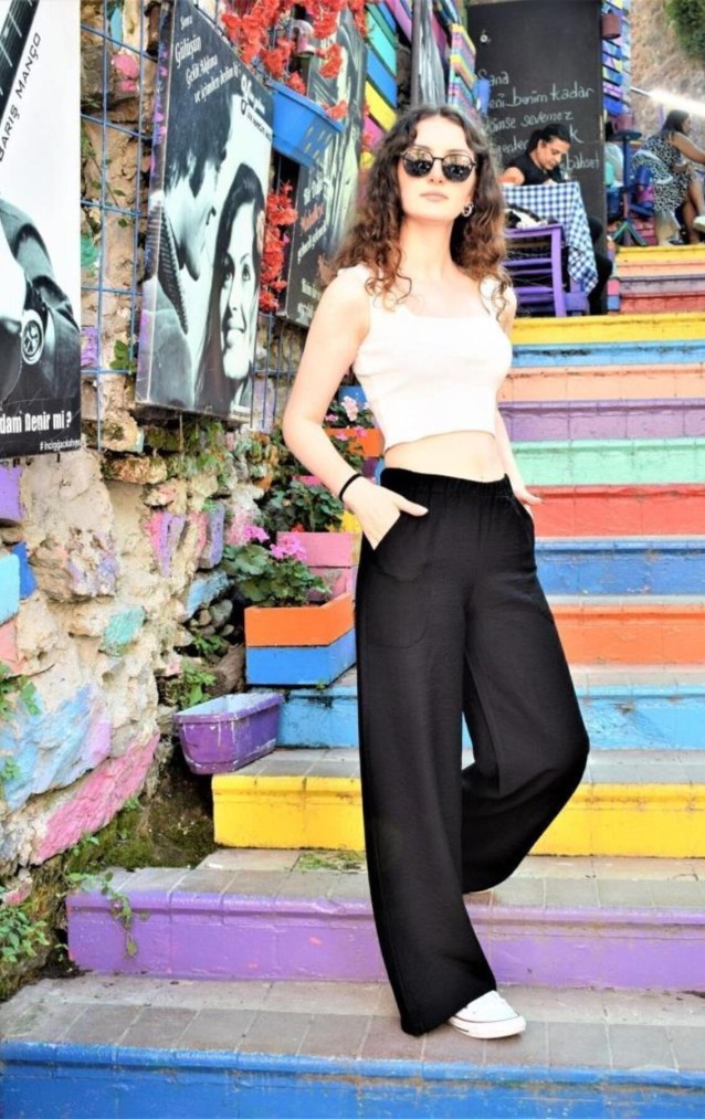 Pasaklı Giyim Kadın Keten Dokulu Pantolon 2933330 Siyah