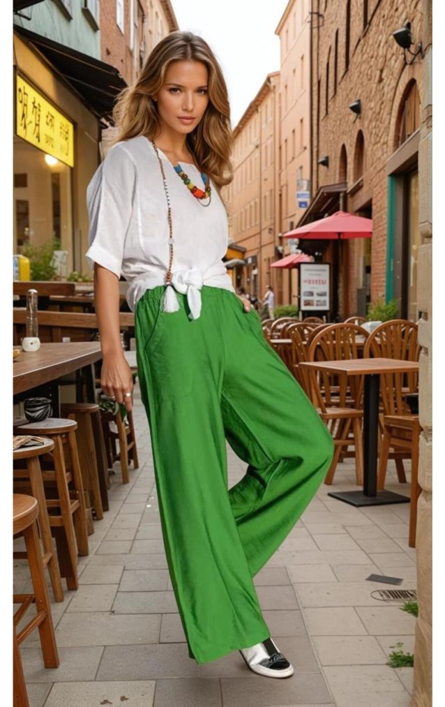 Pasaklı Giyim Kadın Keten Dokulu Pantolon 2933330 Çağla Yeşil