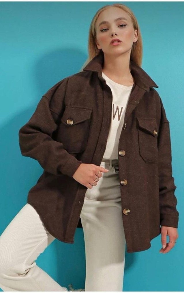 Pasaklı Giyim Kadın Kaşe Yün Oduncu Gömlek 3270250 Kahverengi