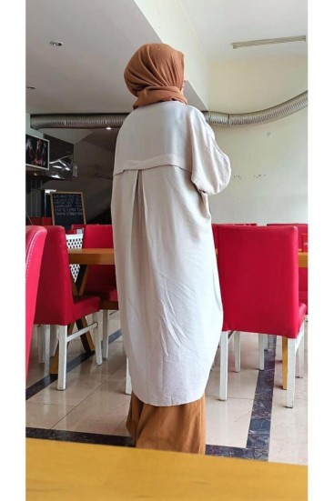 Pasaklı Giyim Kadın Oversize Yarasa Kol Tesettüre Uygun Gömlek Elbise-Tesettür Tunik 3282528 Taş