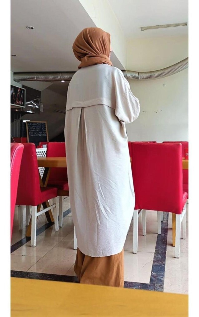 Pasaklı Giyim Kadın Oversize Yarasa Kol Tesettüre Uygun Gömlek Elbise-Tesettür Tunik 3282528 Taş