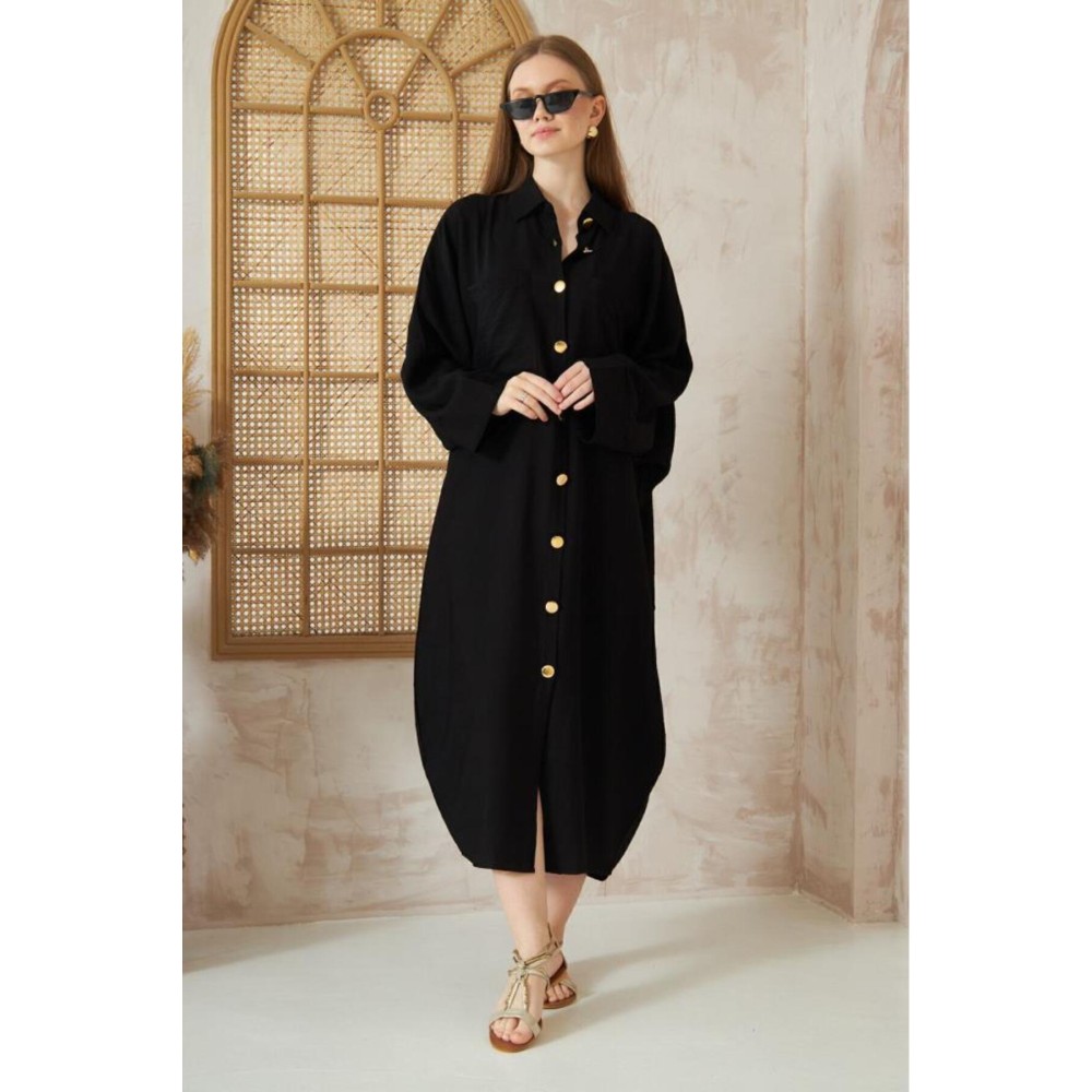 Pasaklı Giyim Pasaklı Giyim Kadın Oversize Yarasa Kol Tesettüre Uygun Gömlek Elbise-Tesettür Tunik Siyah - Premium Kadın Giyim