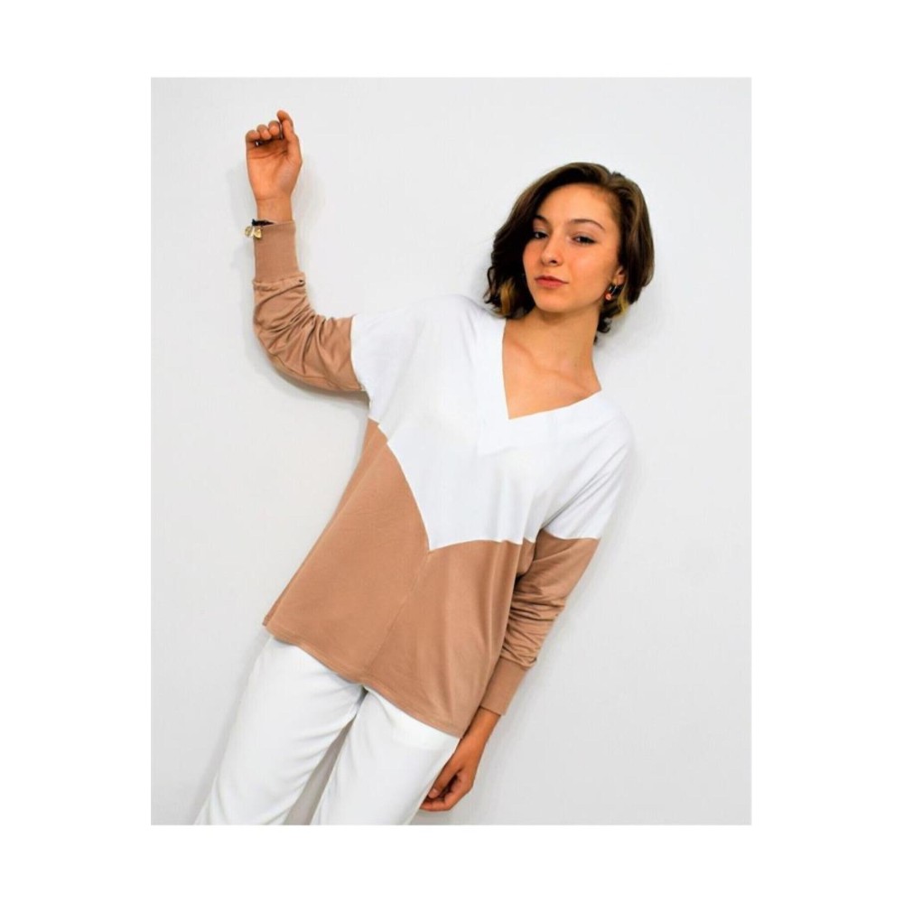 Pasaklı Giyim Pasaklı Giyim Kadın V Yaka Bluz Bej Beyaz - Premium Kadın Giyim