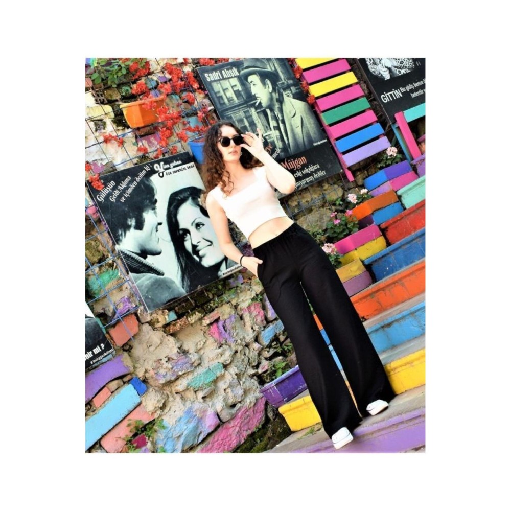 Pasaklı Giyim Pasaklı Giyim Kadın Keten Dokulu Pantolon Siyah - Premium Kadın Giyim