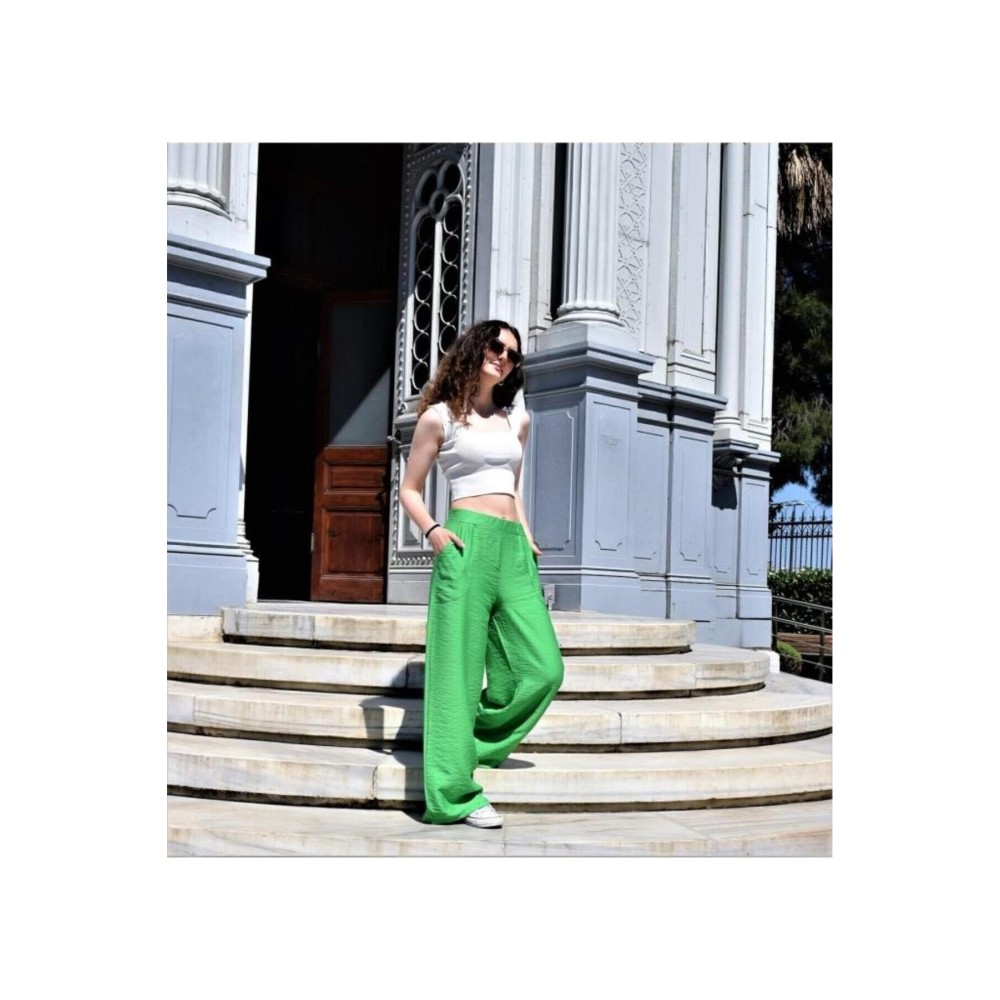 Pasaklı Giyim Pasaklı Giyim Kadın Keten Dokulu Pantolon Çağla Yeşil - Premium Kadın Giyim