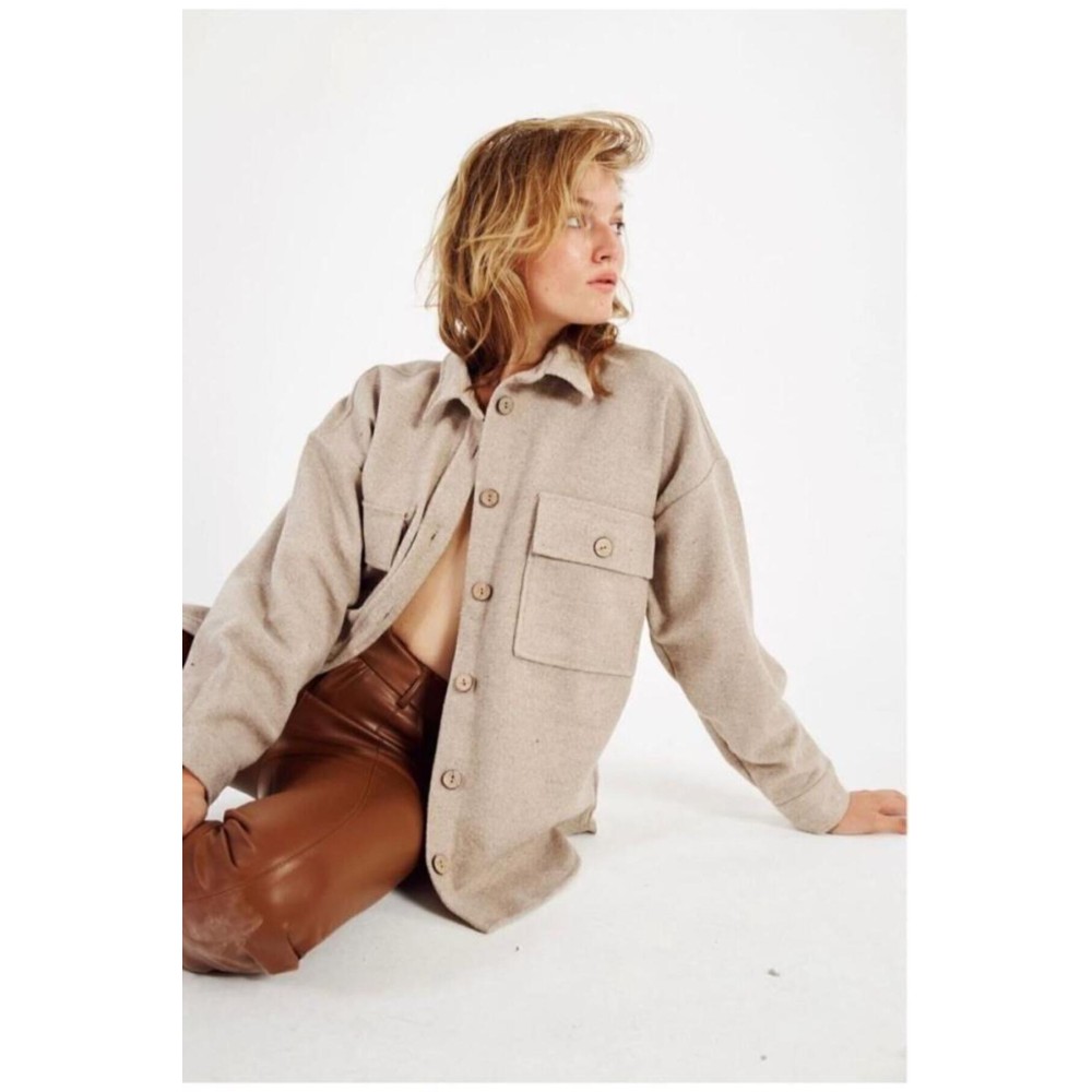 Pasaklı Giyim Pasaklı Giyim Kadın Kaşe Yün Oduncu Gömlek Taş - Premium Kadın Giyim