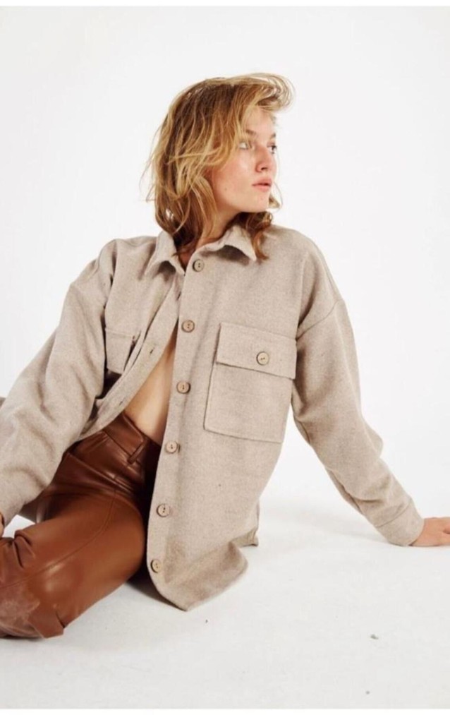 Pasaklı Giyim Kadın Kaşe Yün Oduncu Gömlek 3270250 Taş