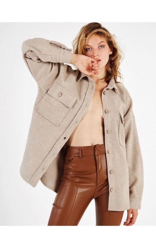 Pasaklı Giyim Kadın Kaşe Yün Oduncu Gömlek 3270250 Taş