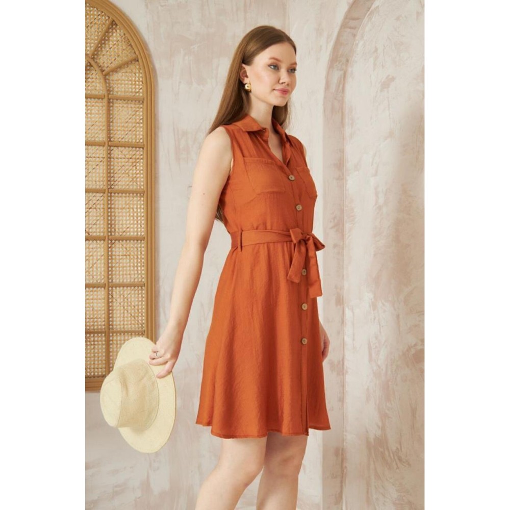 Pasaklı Giyim Pasaklı Giyim Kadın Kloş Elbise Kiremit - Premium Kadın Giyim