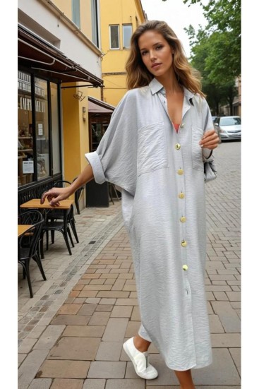 Pasaklı Giyim Kadın Oversize Yarasa Kol Tesettüre Uygun Gömlek Elbise-Tesettür Tunik 3282528 Gri