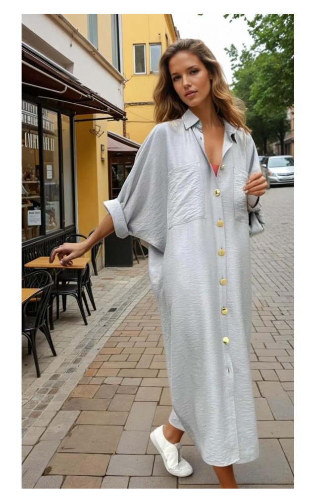 Pasaklı Giyim Kadın Oversize Yarasa Kol Tesettüre Uygun Gömlek Elbise-Tesettür Tunik 3282528 Gri