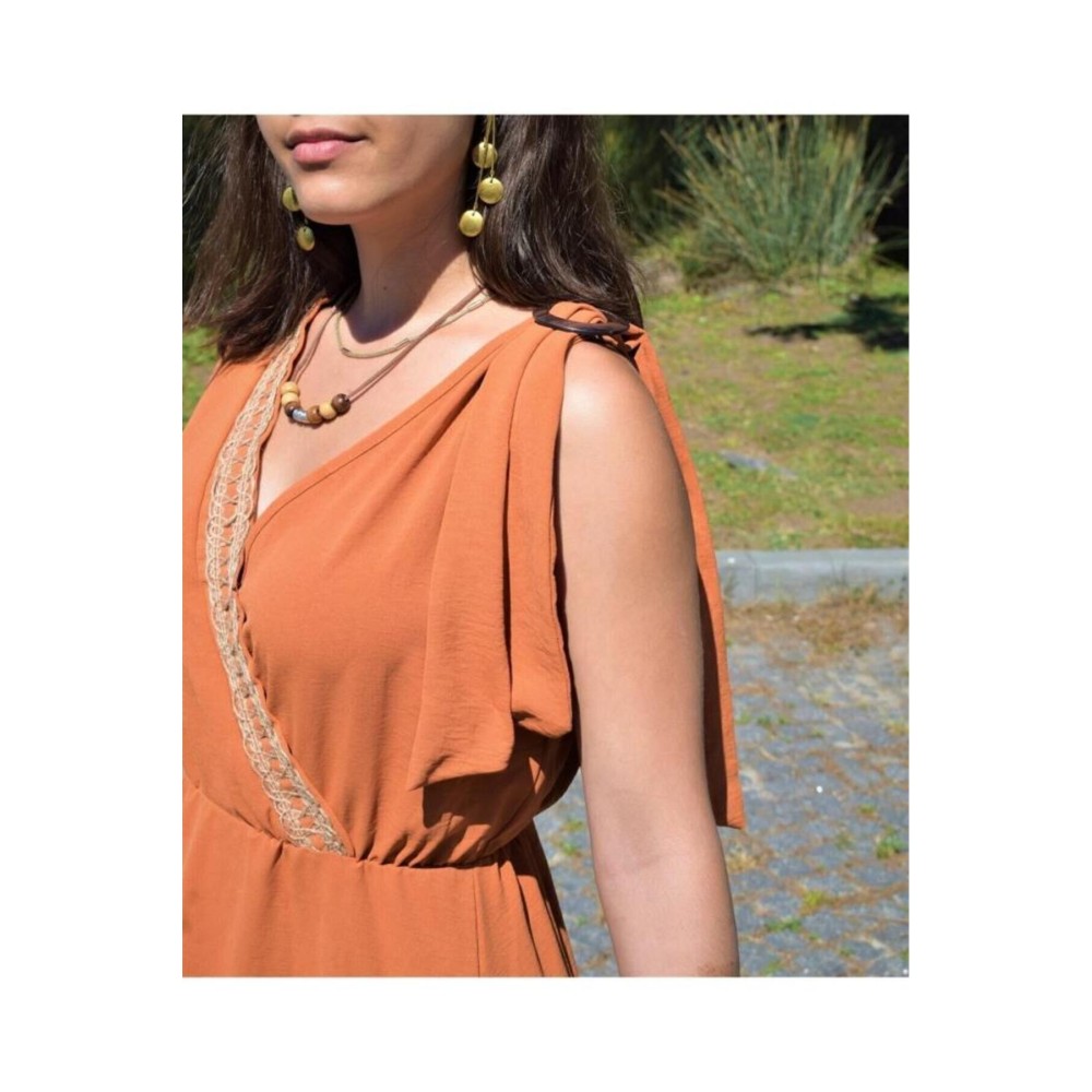 Pasaklı Giyim Pasaklı Giyim Tokalı Hasır Dekolteli Uzun Elbie Bakır - Premium Kadın Giyim