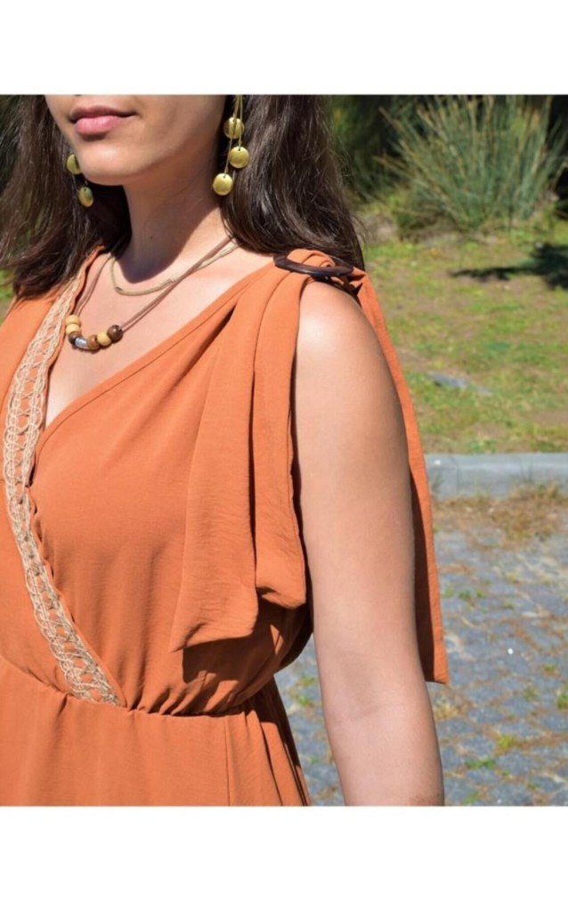 Pasaklı Giyim Tokalı Hasır Dekolteli Uzun Elbise 3127400 Bakır