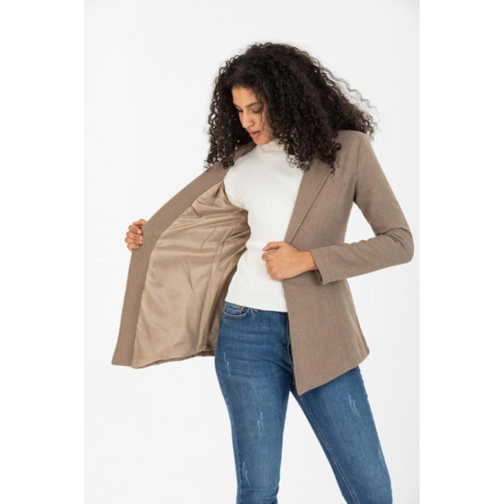 Pasaklı Giyim Pasaklı Giyim Kadın Astarlı Kaşe Blazer Ceket Vizon - Premium Kadın Giyim