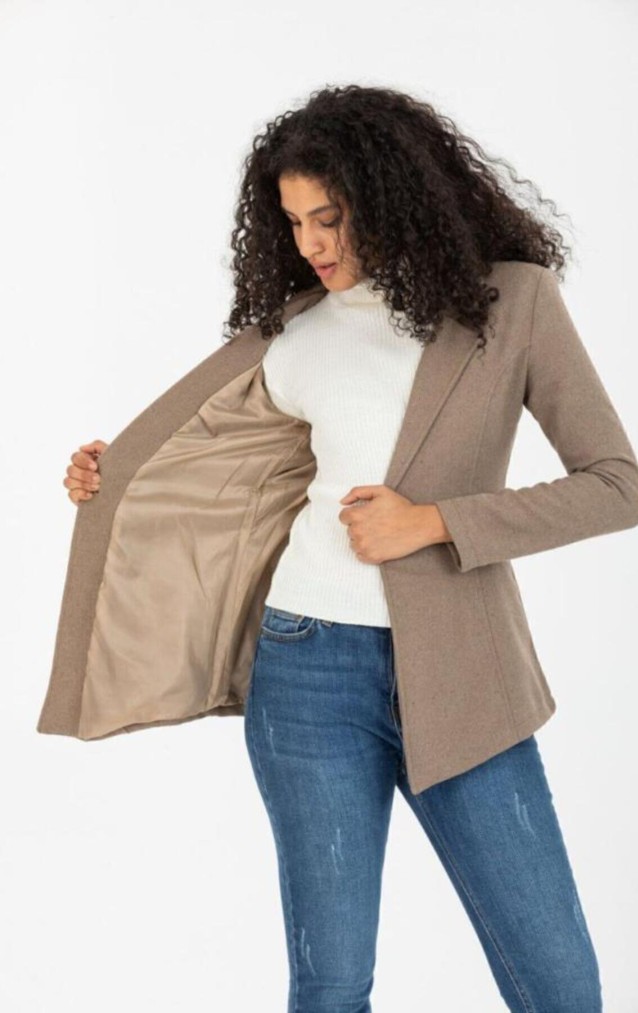 Pasaklı Giyim Kadın Astarlı Kaşe Blazer Ceket 3449451 Vizon