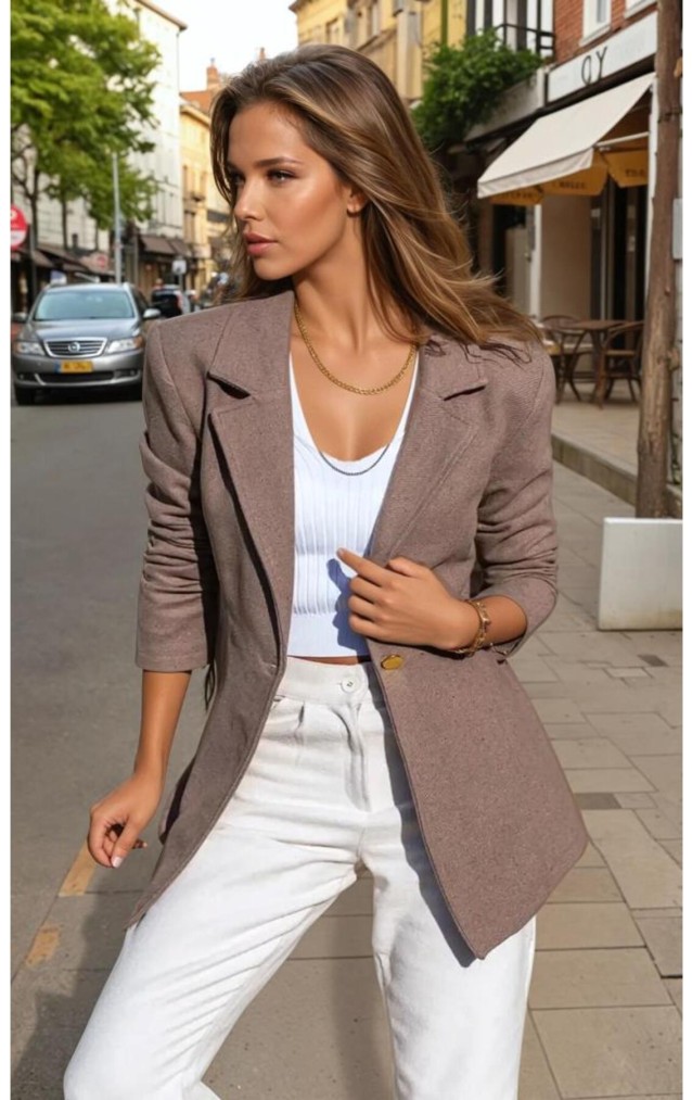 Pasaklı Giyim Kadın Astarlı Kaşe Blazer Ceket 3449451 Vizon