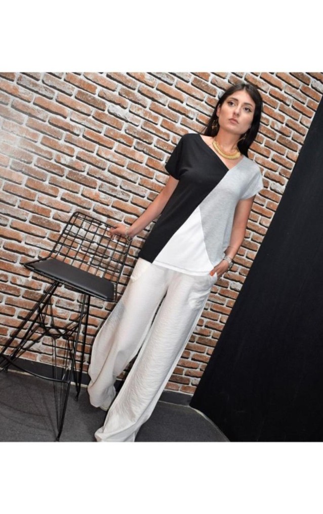 Pasaklı Giyim Kadın Renk Bloklu Kısa Kollu Salaş Penye T-shirt 3207200 Siyah Beyaz