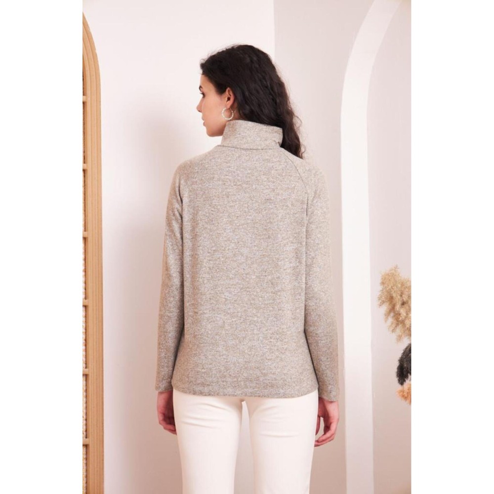 Pasaklı Giyim Pasaklı Giyim Kadın Balıkçı Yaka Düğmeli Yumoş Yün Kazak Pudra - Premium Kadın Giyim