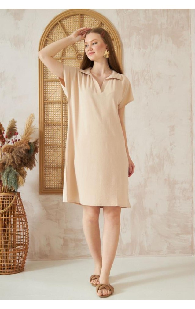 Pasaklı Giyim Kadın Polo Yaka Elbise 2883310 Bej