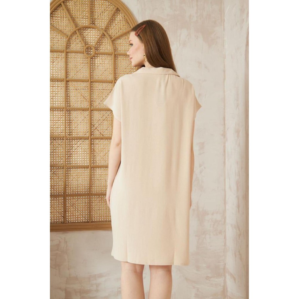Pasaklı Giyim Pasaklı Giyim Kadın Polo Yaka Elbise Bej - Premium Kadın Giyim
