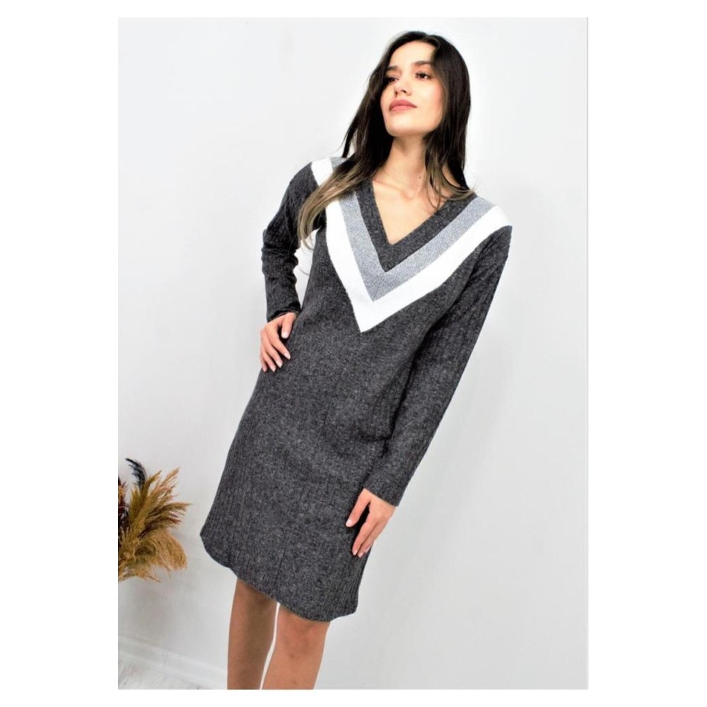 Pasaklı Giyim Pasaklı Giyim Kadın Garnili Yumoş Triko Elbise Antrasit - Premium Kadın Giyim