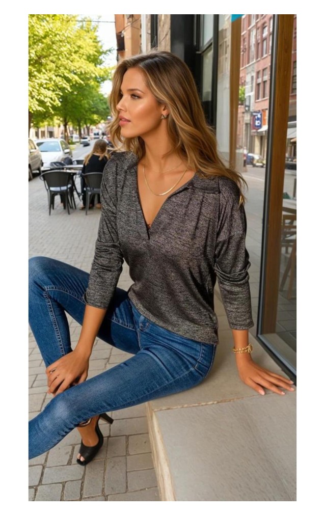 Pasaklı Giyim Kadın Polo Yaka Keten Bluz 2749 Antrasit