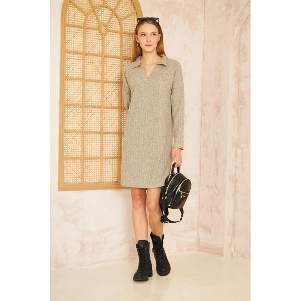 Pasaklı Giyim Pasaklı Giyim Polo Yaka Triko Elbise Bej - Premium Kadın Giyim