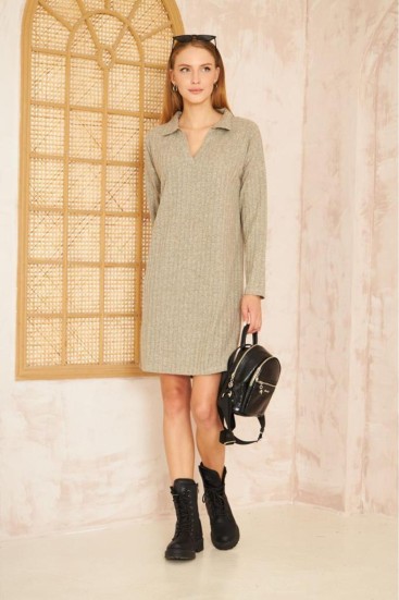 Pasaklı Giyim Polo Yaka Triko Elbise 2988176 Bej