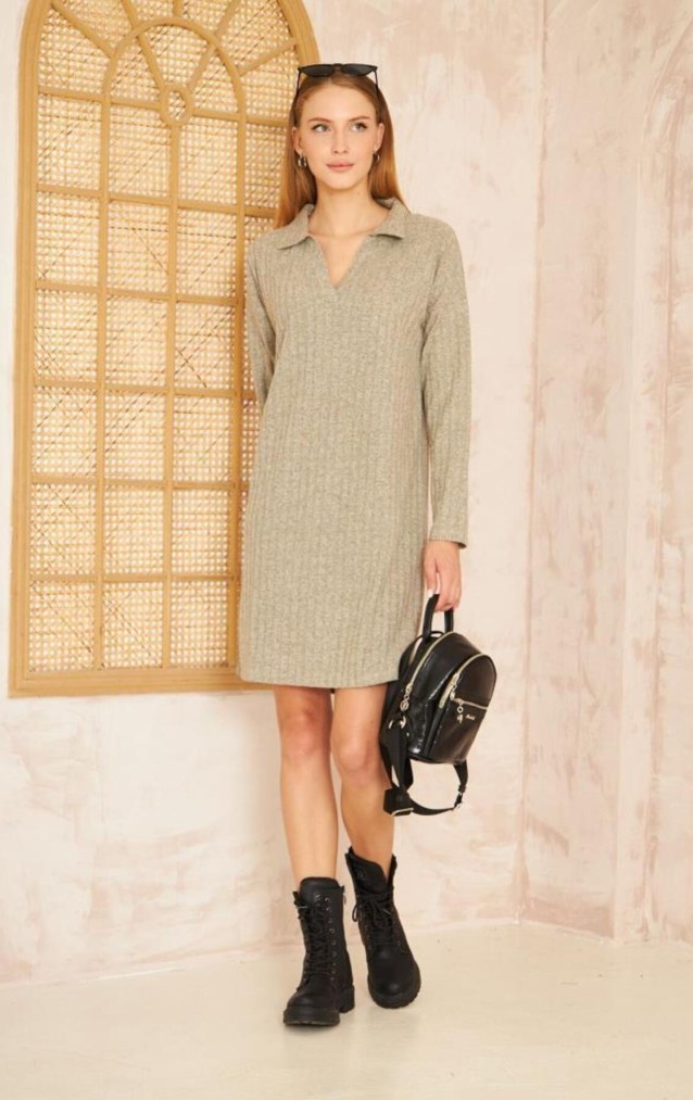 Pasaklı Giyim Polo Yaka Triko Elbise 2988176 Bej