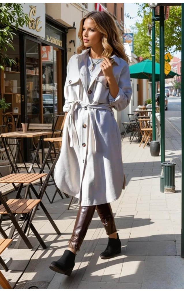 Pasaklı Giyim Kaşe Uzun Oduncu Tunik Elbise 3280350 Ekru