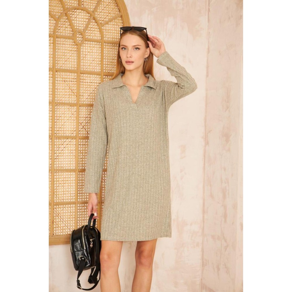 Pasaklı Giyim Pasaklı Giyim Polo Yaka Triko Elbise Bej - Premium Kadın Giyim